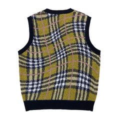 Wavy Plaid Knit Vest (Olive) Wavy Plaid Knit Vest (Olive)