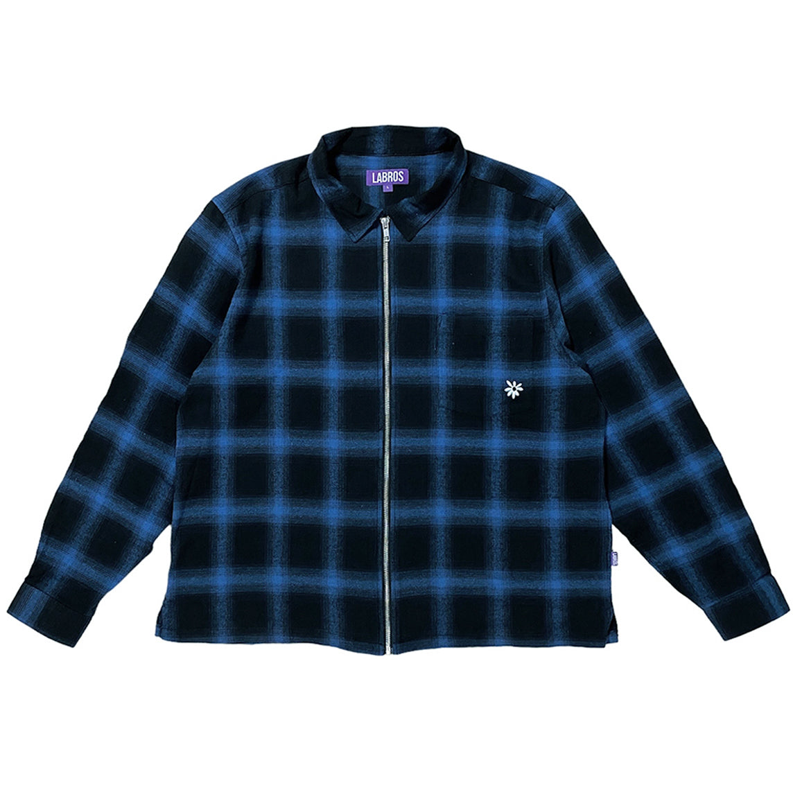 Light Weight Plaid Zip Up Shirt (Blue)