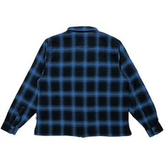 Light Weight Plaid Zip Up Shirt (Blue)