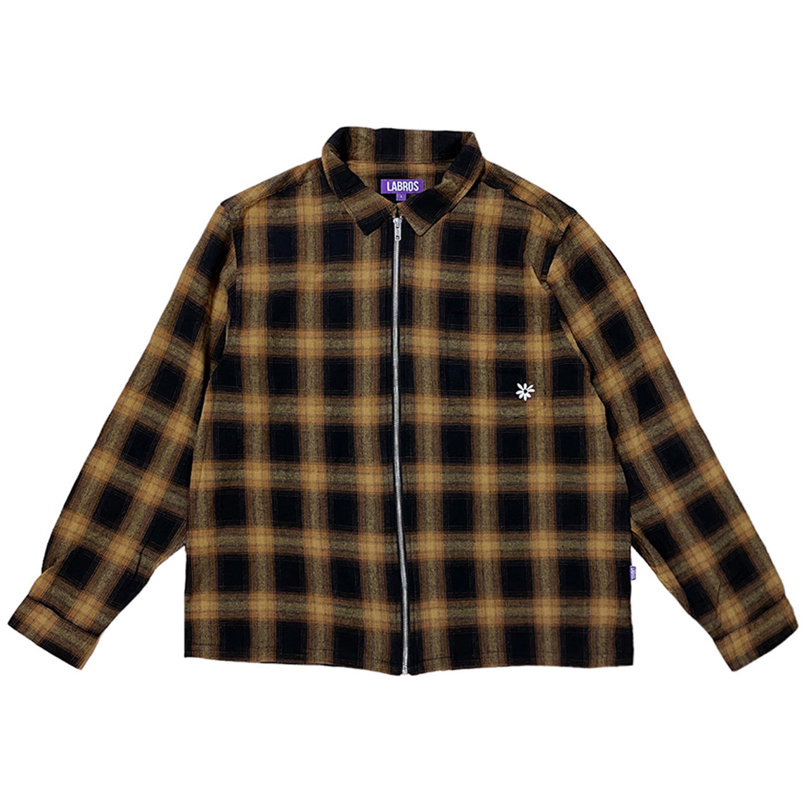 Light Weight Plaid Zip Up Shirt (Yellow)