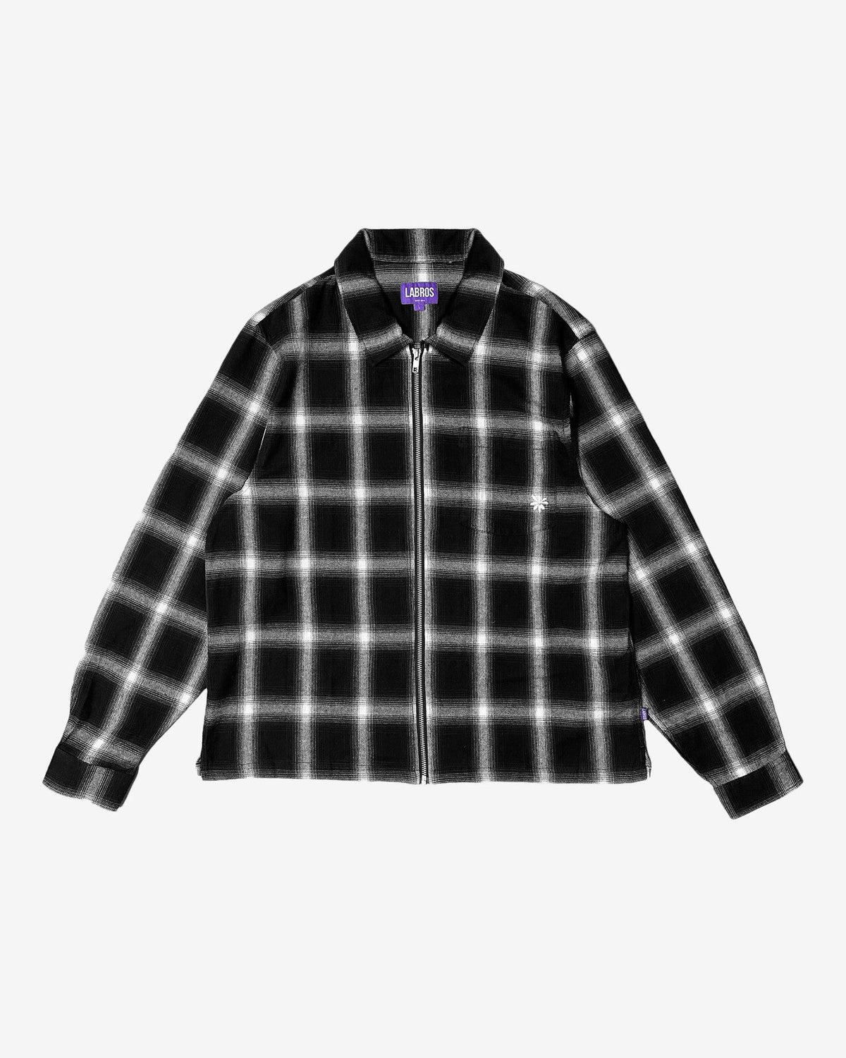 Light Weight Plaid Zip Up Shirt (Black)