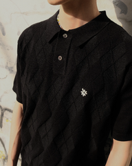 Symbol Logo Argyle Knit Polo (Black)